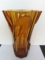 Art deco borostyán színű  kristályüveg váza