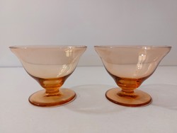 Retro glass cup with pink base short drink 2 pcs