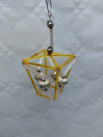 Old glass geometric Christmas tree ornament with yellow lantern glass ornament