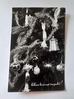Retro képeslap 1961 régi fotó levelezőlap karácsonyfadíszekkel csillagszóróval