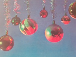 Retro postcard old photo postcard with Christmas tree decorations