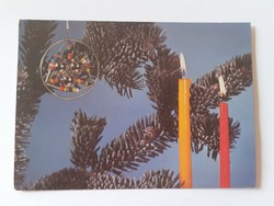 Retro postcard old photo postcard with Christmas tree decorations