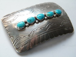 American Navajo Indian silver belt buckle with turquoise stones