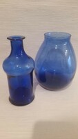 2 Blue glass vases