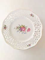 Hollóházi 26.5 cm large openwork decorative bowl, decorated with beautiful colorful flowers. Flawless!