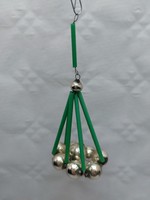 Old glass geometric Christmas tree ornament with green glass ornament