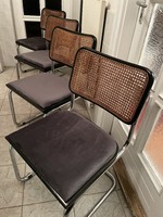 Cesca tubular frame 4 chairs, Italian production by Marcel Breuer