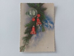 Old Christmas card retro postcard with Christmas tree decorations
