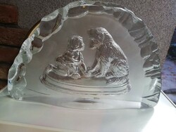 Little girl with dog large glass paperweight decoration 1.5 kg