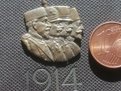 I. világháború, HADSEGÉLYEZŐ, PATRIÓTA, Ferenc József lemez kitűző sapkajelvény 1914 MINI F.J.  10.
