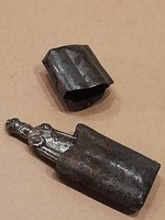 Antique pocket charm - tin capsule holy figurine