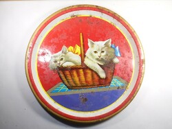 Retro régi festett fém lemez tálca - 1960-1980-as évek - cica macska cicás macskás