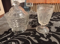 Slightly damaged antique sugar holder and glass for collection cheaply