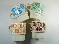 4 old vintage marked diamond glazed ceramic mugs - made in the USA - before the 1960s