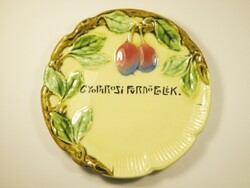 Antique Körmöcbánya ceramic wall bowl plate with hanging majolica embossed pattern - Gyopáros spa souvenir