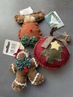 Textile Christmas tree decorations: reindeer, sphere, honey