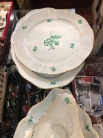 Herend porcelain dinner set for 12 people, complete, 44 pieces, green floral pattern, with basket edge