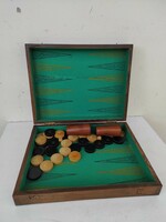 Antik backgammon társas játék ostábla arab játék keményfa dobozában 667