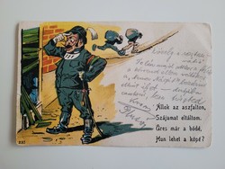 Régi antik 1901 Monarchia kori rendőr csendőr karikatúra képeslap 1905 előtti szabvány