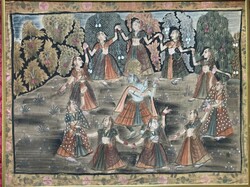 Large Indian silk painting -- dancing women.