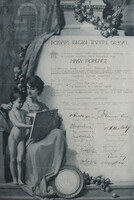 Nagy Ferenc festő Polgári Iskolai Tanítói Oklevele aláírásokkal, 1915