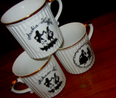 3 Old silhouette ribbed cocoa tea mug cups
