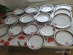 Alföldi art deco red blue gray tableware for sale! 21 pcs