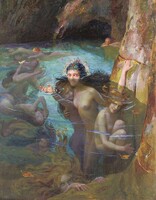 Bussiere - nymphs in the cave lake - canvas reprint
