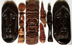 8 Pcs Vintage Folk Carving Wooden Figure Carved Statue Wood Carving African Totem Mayan Indian Mask Pack