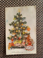 Old Christmas postcard - Christmas tree, toys