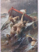 Old postcard Hungarian art postcard inscribed: man fight