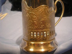 N16 Antik Ezüstözött szamovár pohár ízléses szépen cizellált   tartóban pótlásra is eladó 11.5 cm-es