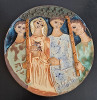 KÜLÖNLEGES! VÉGSŐ ÁR! Ruth Faktorowicz izraeli keramikus: Menyegző. mázas kerámia falidísz