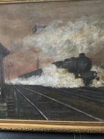 Olaj vászon vonatos festmény