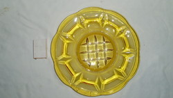 Régi, üveg, borostyán színű süteményes kínáló tányér - 25 cm