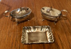 2 silver spice holders + small tray