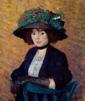 Glackens - lady in green hat - canvas reprint