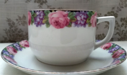 Hollóházi Rose and Violet Tea Cup with Saucer