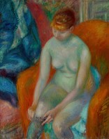 Glackens - nude girl pulling on stockings - canvas reprint