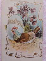 Old Easter postcard Art Nouveau postcard with egg hen violet