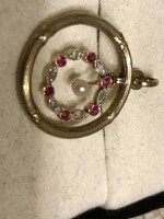 Art Nouveau pendant with diamonds, rubies and pearls