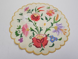 Retro old Kalocsa round tablecloth needlework embroidery