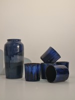 Német iparművész kerámia váza és gyűjtői Scheurich poharak-"kék vintage kerámia csomag"