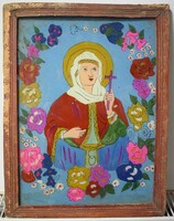 Antique painted Transylvanian glass picture icon 32 x 43 cm Hungarian ethnography