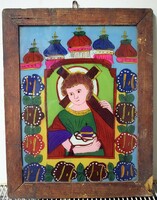 Antique painted Transylvanian glass picture icon 36 x 46 cm Hungarian ethnography