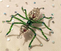 Old tapestry glass Christmas tree decoration spider 5x8cm