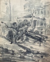 László Balla - battle scene - watercolor
