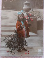 Régi képeslap 1921 újévi levelezőlap kislány fagyöngy