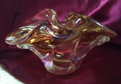 Bohemian glass bowl, centerpiece, thick-walled, amber glass