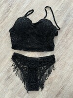 Corset and panty set embroidered with handmade pearls